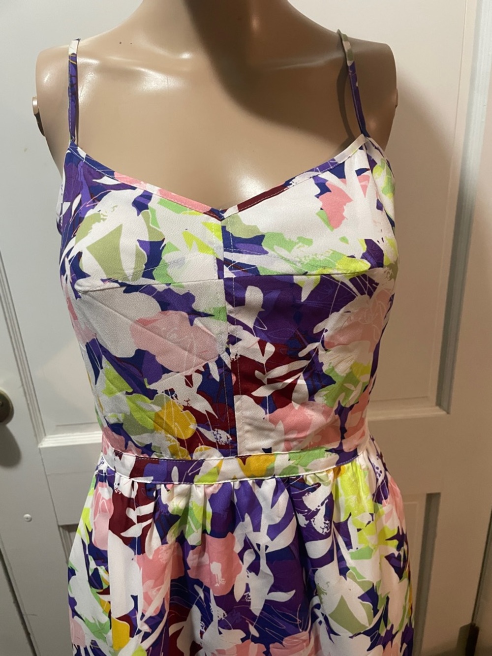 J. Crew Multicolor Floral Spaghetti Strap Dress - Purple Pink Green White - Picture 2 of 6